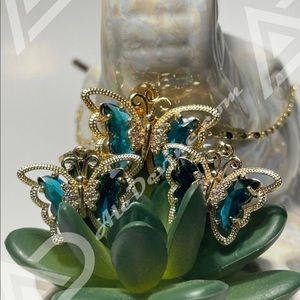 Prussian Blue Butterfly set (gold plated)